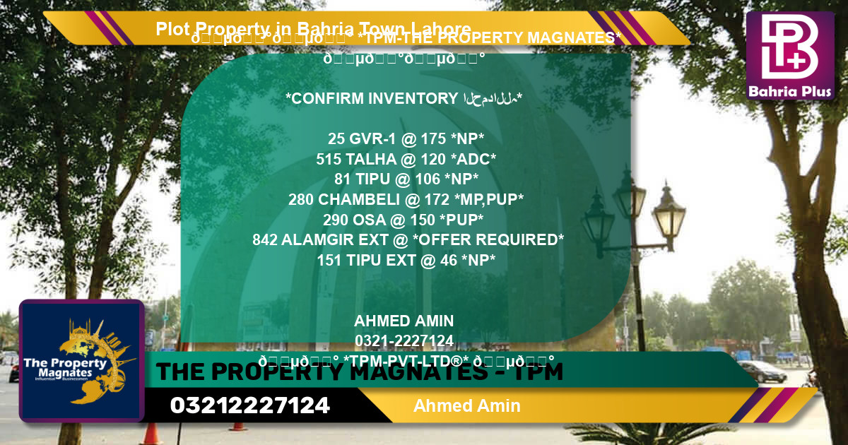 Residential Plot for Sale in Bahria Town, Lahore - (BP-81382)