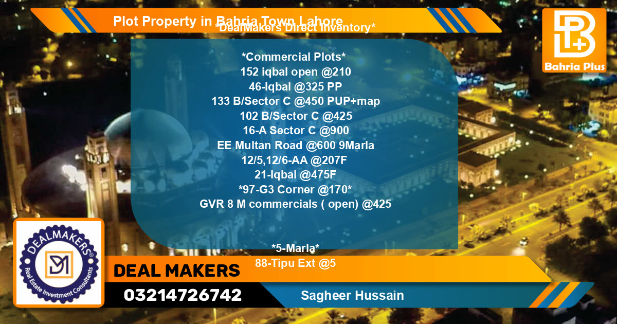 Commercial Plot for Sale in Bahria Town, Lahore - (BP-81417)