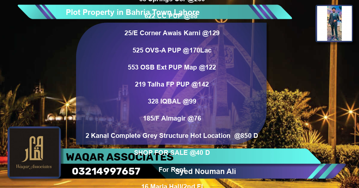 Residential Plot for Sale in Bahria Town, Lahore - (BP-81476)
