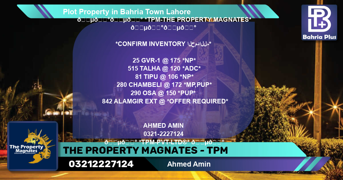 Residential Plot for Sale in Bahria Town, Lahore - (BP-81600)