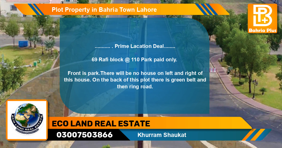 Residential Plot for Sale in Bahria Town, Lahore - (BP-81613)