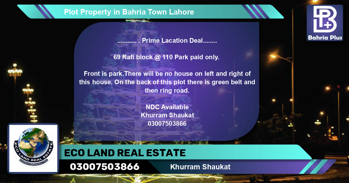 Residential Plot for Sale in Bahria Town, Lahore - (BP-81617)