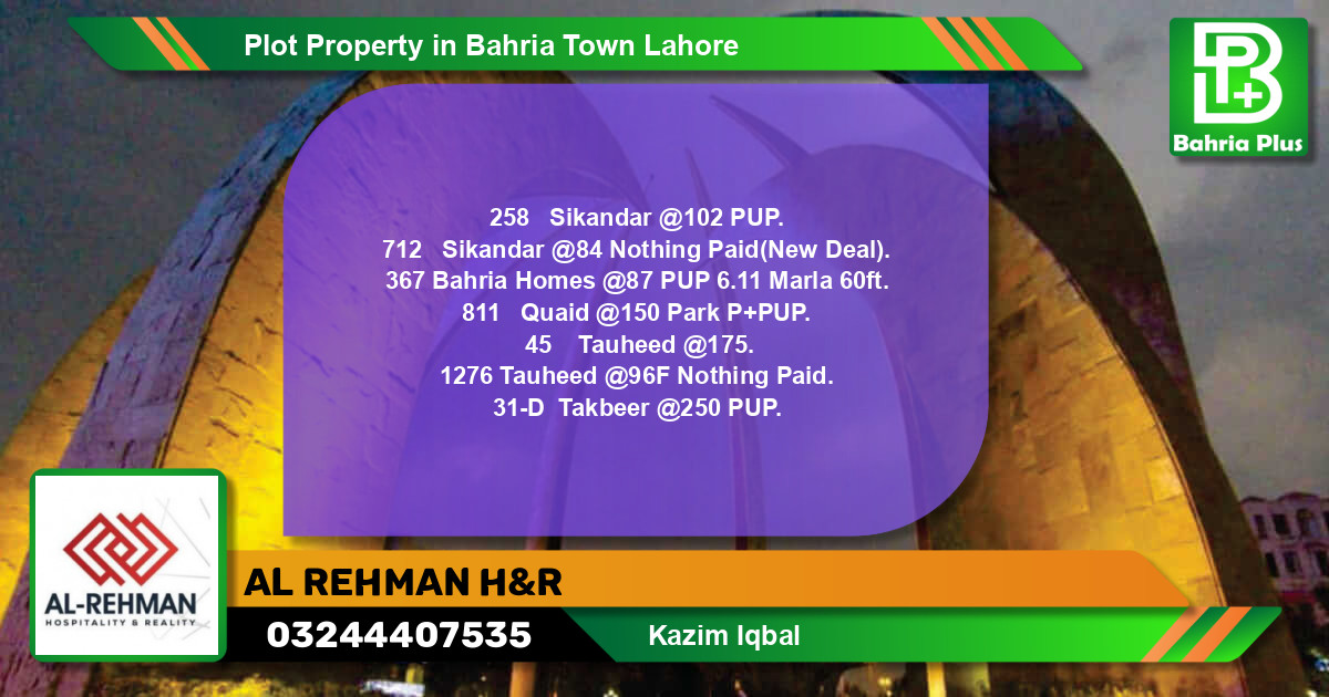 Residential Plot for Sale in Bahria Town, Lahore - (BP-81631)