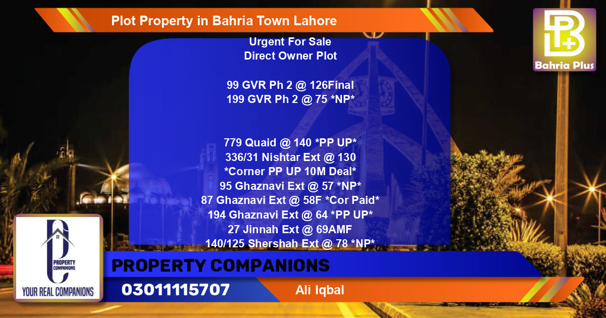 Residential Plot for Sale in Bahria Town, Lahore - (BP-81713)