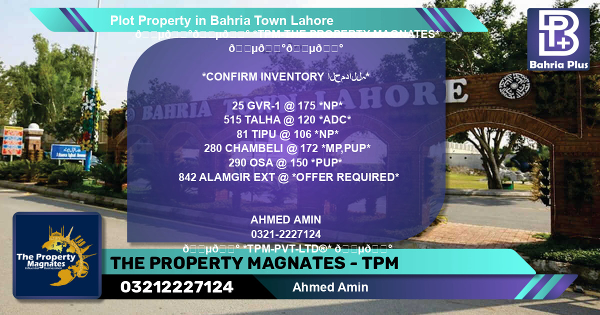 Residential Plot for Sale in Bahria Town, Lahore - (BP-81720)