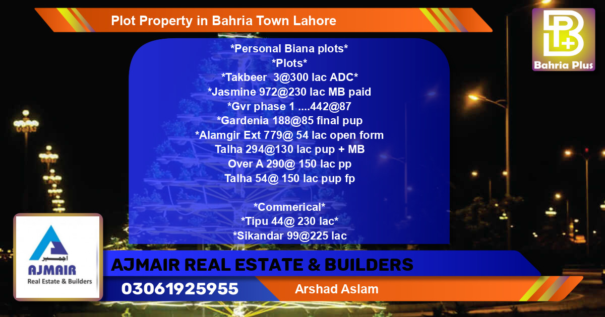 Residential Plot for Sale in Bahria Town, Lahore - (BP-81732)