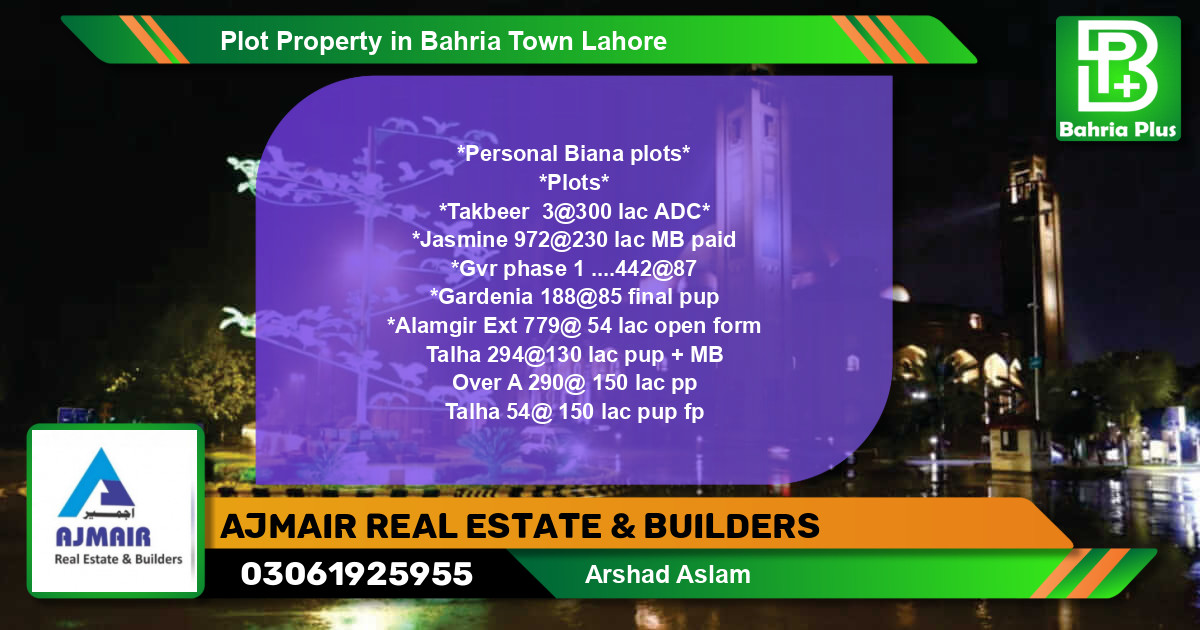 Residential Plot for Sale in Bahria Town, Lahore - (BP-81737)