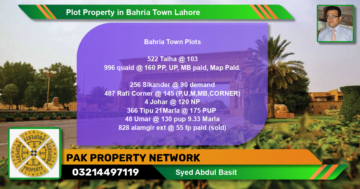 Residential Plot for Sale in Bahria Town, Lahore - (BP-81837)