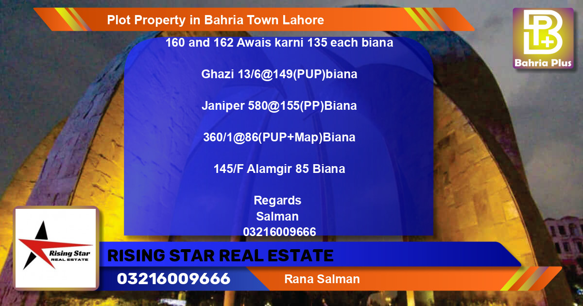 Residential Plot for Sale in Bahria Town, Lahore - (BP-81871)