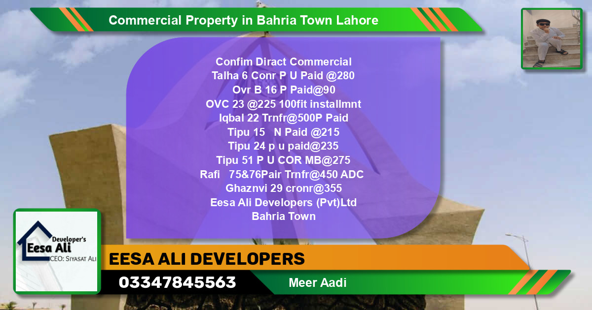 Commercial Property for Sale in Bahria Town, Lahore - (BP-81877)
