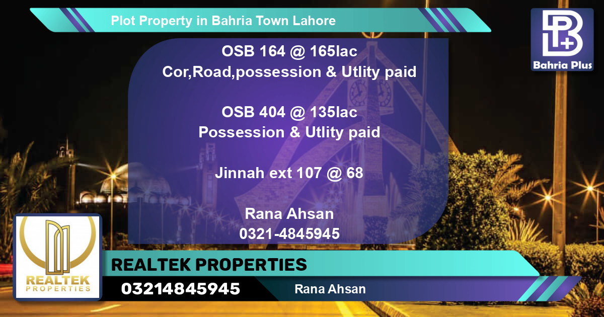 Residential Plot for Sale in Bahria Town, Lahore - (BP-81988)