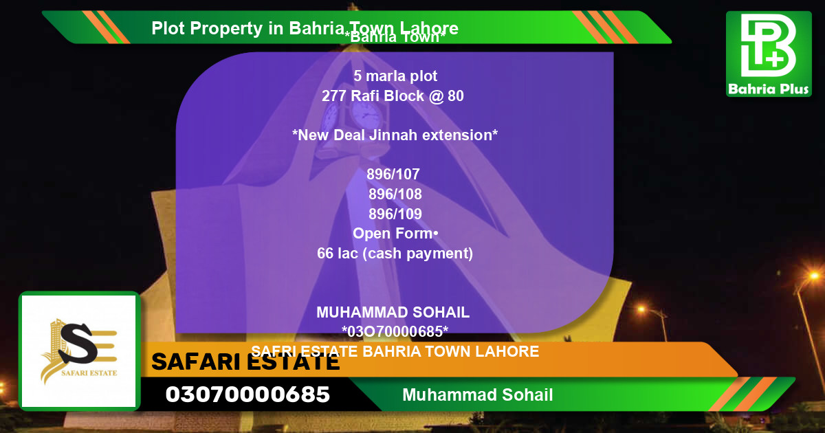 Residential Plot for Sale in Bahria Town, Lahore - (BP-82046)