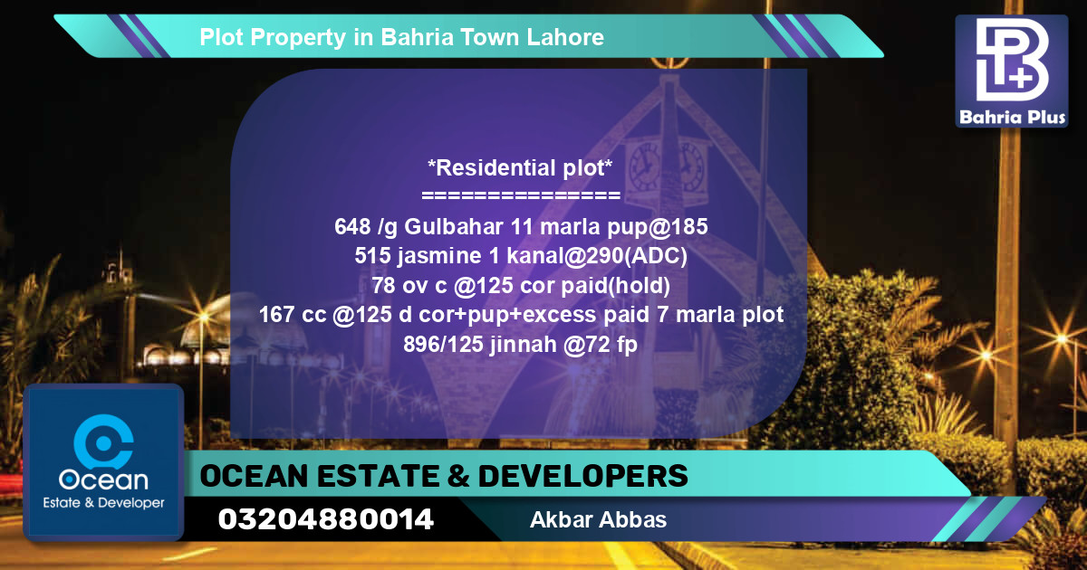Residential Plot for Sale in Bahria Town, Lahore - (BP-82065)