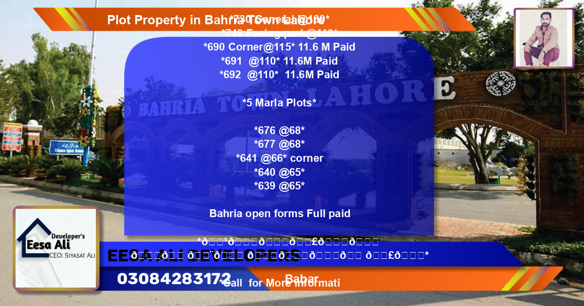 Residential Plot for Sale in Bahria Town, Lahore - (BP-82091)