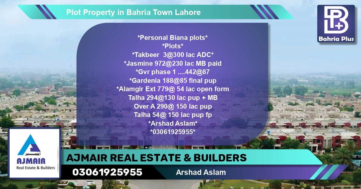 Residential Plot for Sale in Bahria Town, Lahore - (BP-82103)
