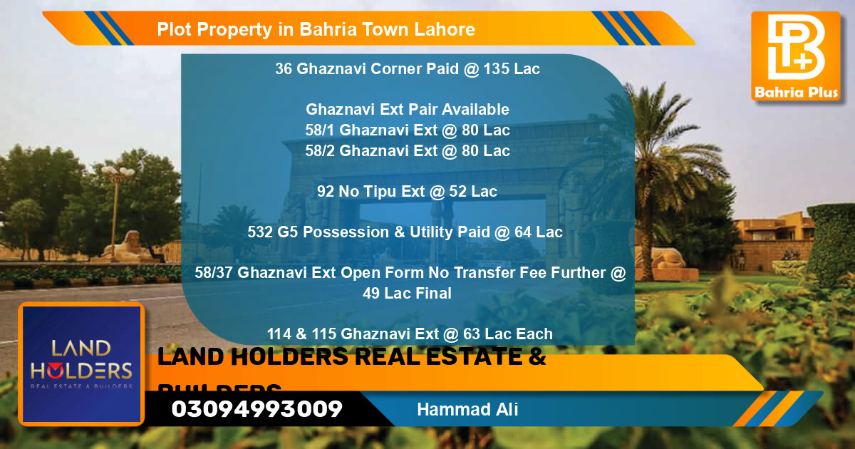 Residential Plot for Sale in Bahria Town, Lahore - (BP-82159)