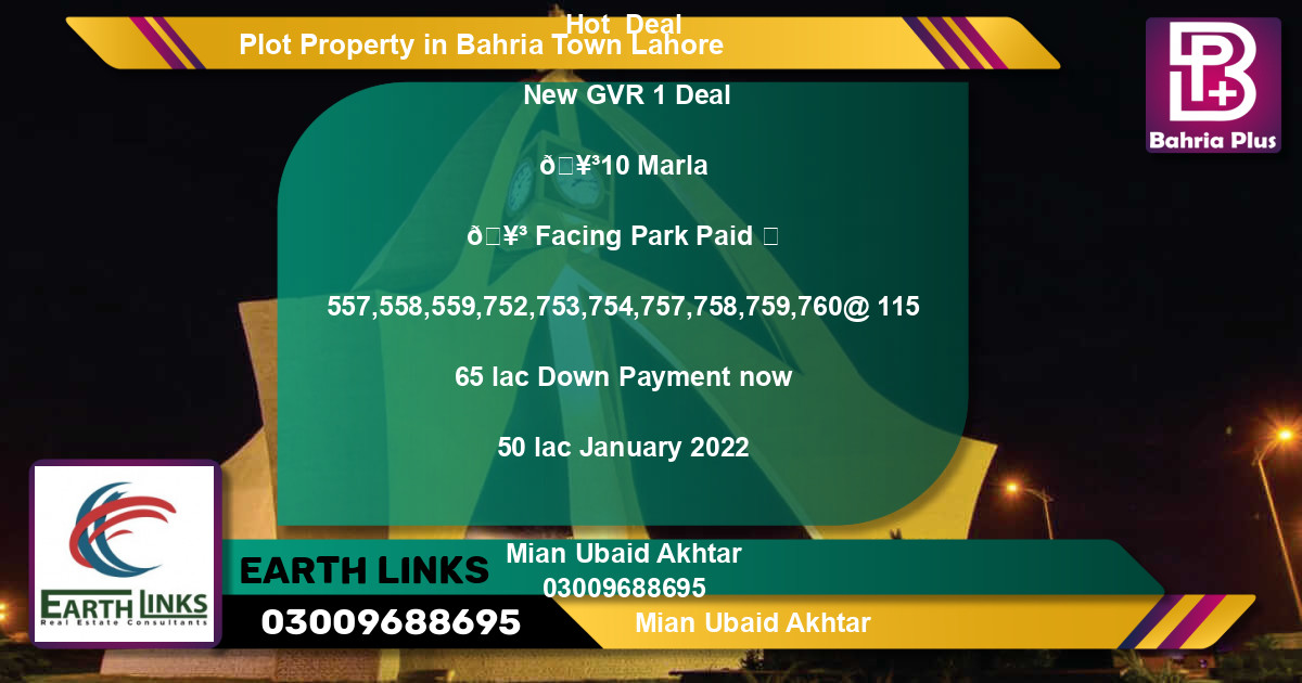 Residential Plot for Sale in Bahria Town, Lahore - (BP-82188)