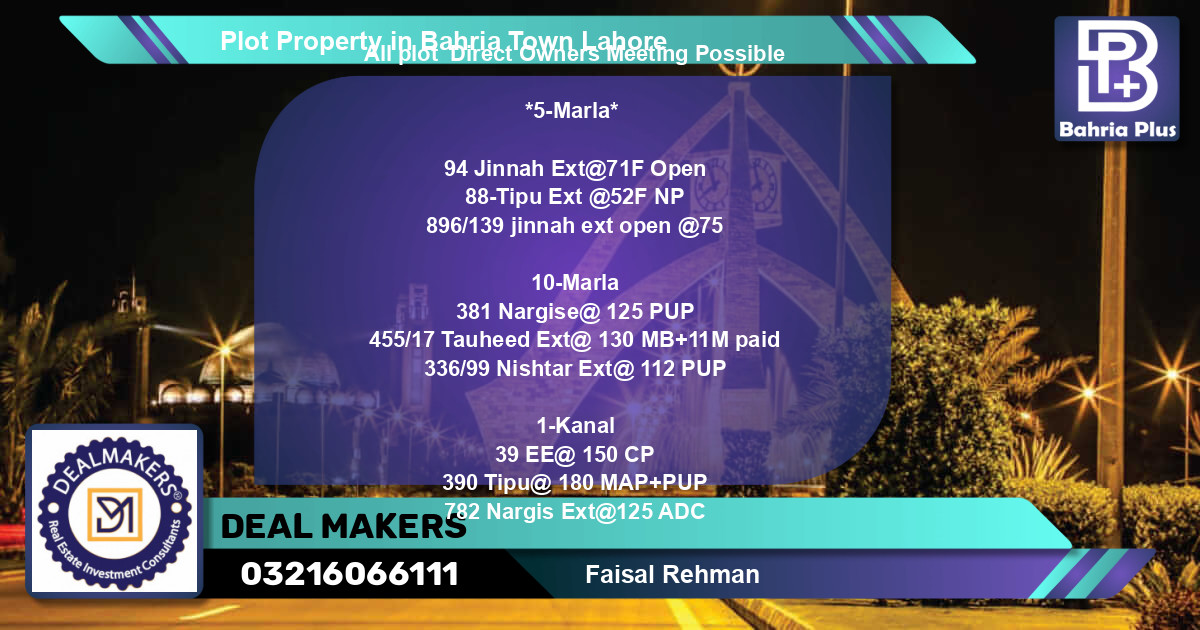 Residential Plot for Sale in Bahria Town, Lahore - (BP-82191)