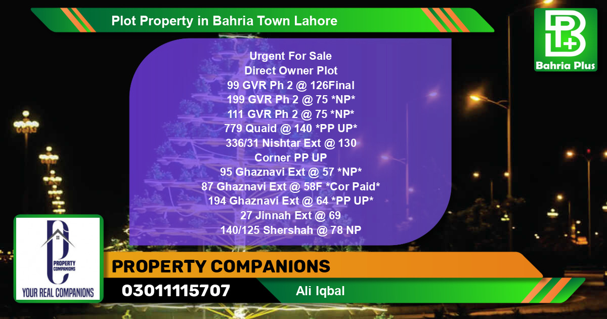 Residential Plot for Sale in Bahria Town, Lahore - (BP-82217)