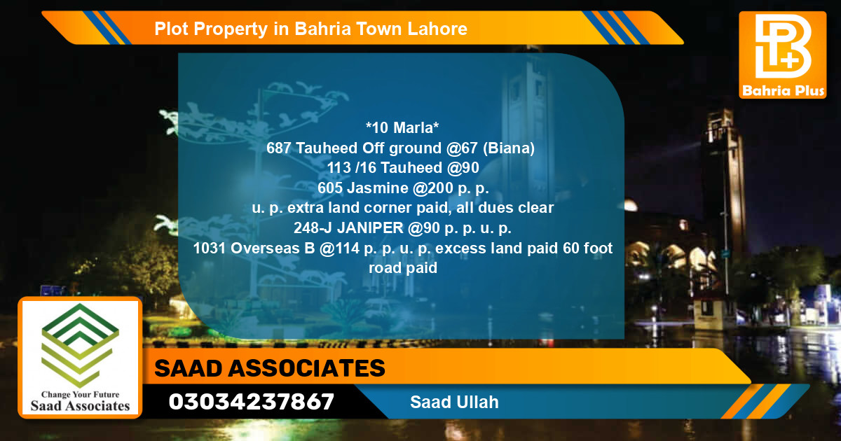 Residential Plot for Sale in Bahria Town, Lahore - (BP-82230)