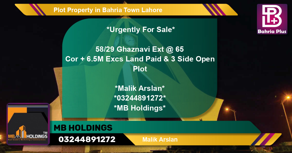 Residential Plot for Sale in Sector F - Ghaznavi Ext. Block -  Bahria Town, Lahore - (BP-82251)