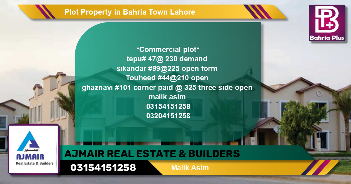 Commercial Plot for Sale in Bahria Town, Lahore - (BP-82266)