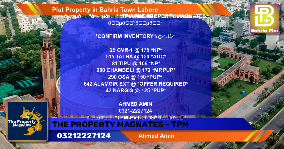 Residential Plot for Sale in Bahria Town, Lahore - (BP-82267)