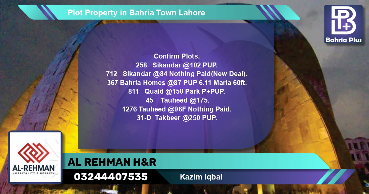Residential Plot for Sale in Bahria Town, Lahore - (BP-82337)