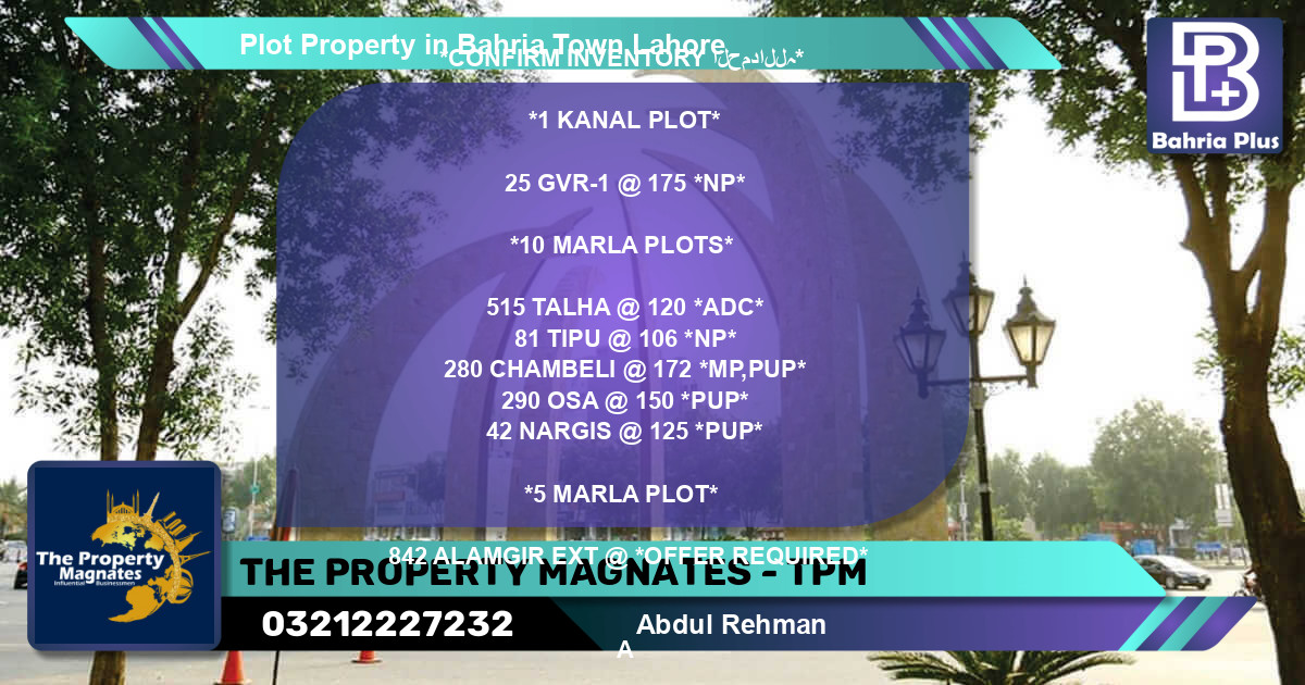 Residential Plot for Sale in Bahria Town, Lahore - (BP-82338)