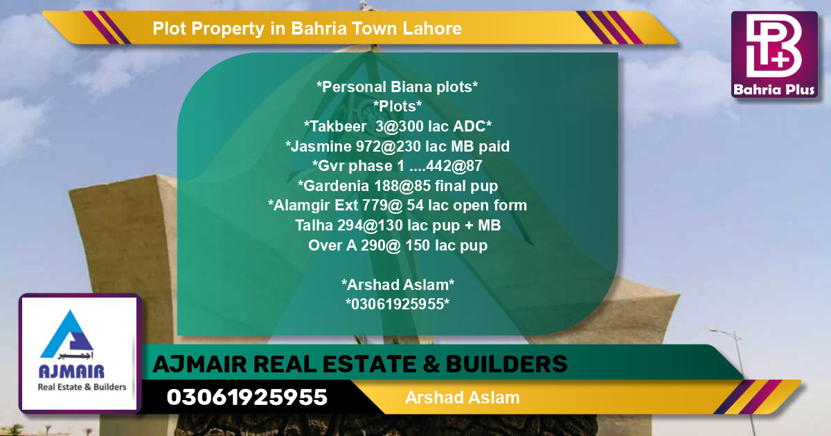 Residential Plot for Sale in Bahria Town, Lahore - (BP-82390)