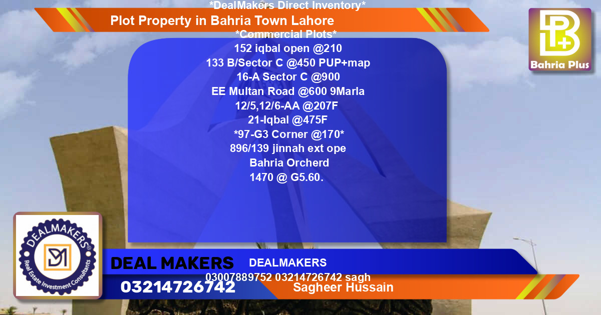 Commercial Plot for Sale in Bahria Town, Lahore - (BP-82391)