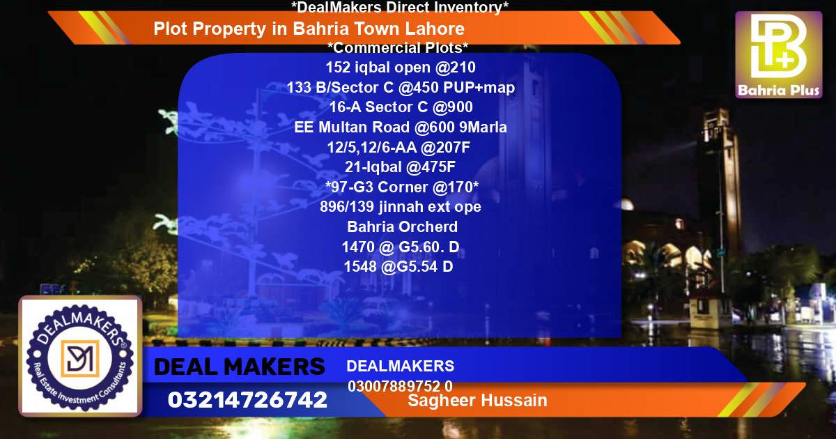 Commercial Plot for Sale in Bahria Town, Lahore - (BP-82441)