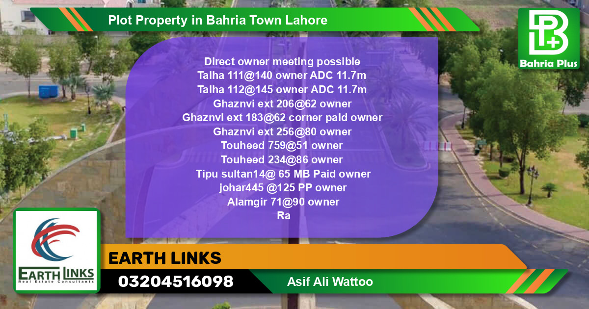 Residential Plot for Sale in Bahria Town, Lahore - (BP-82468)