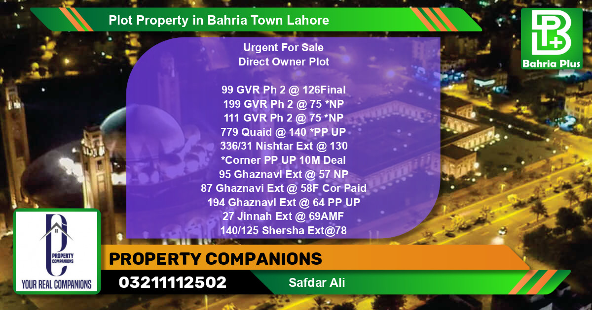 Residential Plot for Sale in Bahria Town, Lahore - (BP-82510)