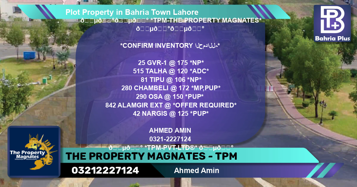Residential Plot for Sale in Bahria Town, Lahore - (BP-82519)