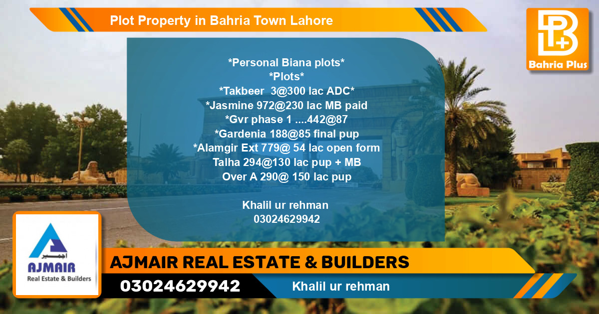 Residential Plot for Sale in Bahria Town, Lahore - (BP-82544)