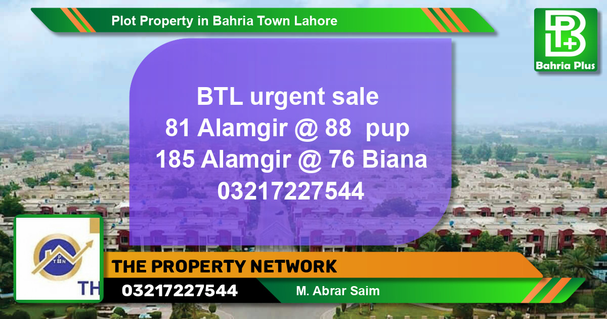 Residential Plot for Sale in Bahria Town, Lahore - (BP-82695)