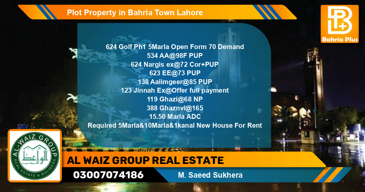 Residential Plot for Sale in Bahria Town, Lahore - (BP-82716)