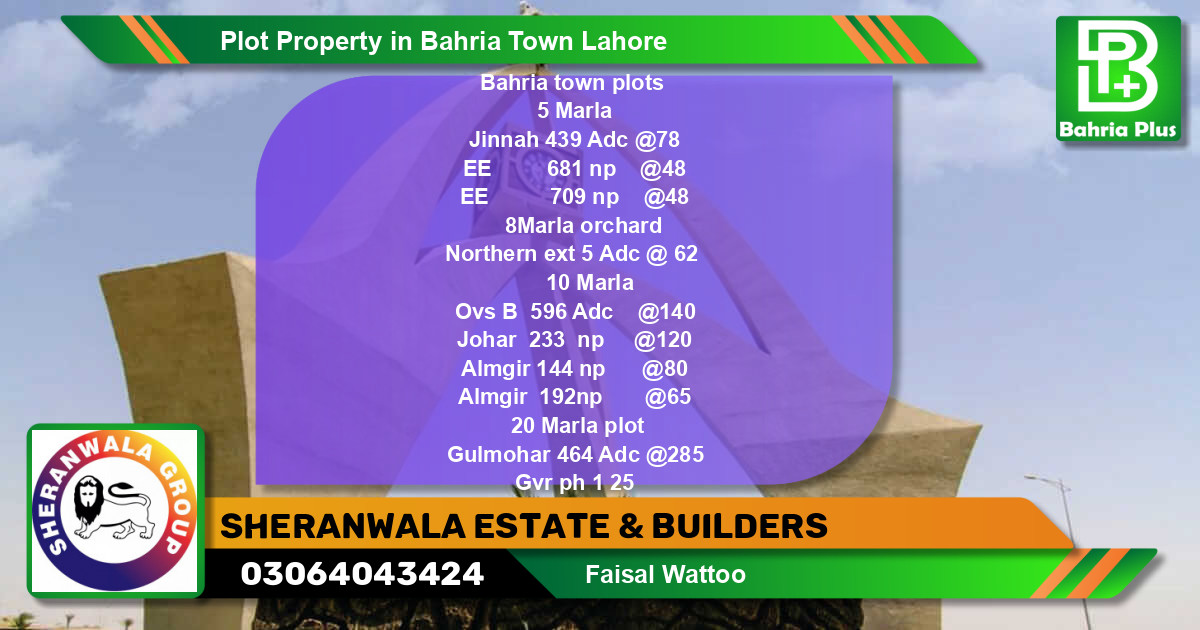 Residential Plot for Sale in Bahria Town, Lahore - (BP-82726)