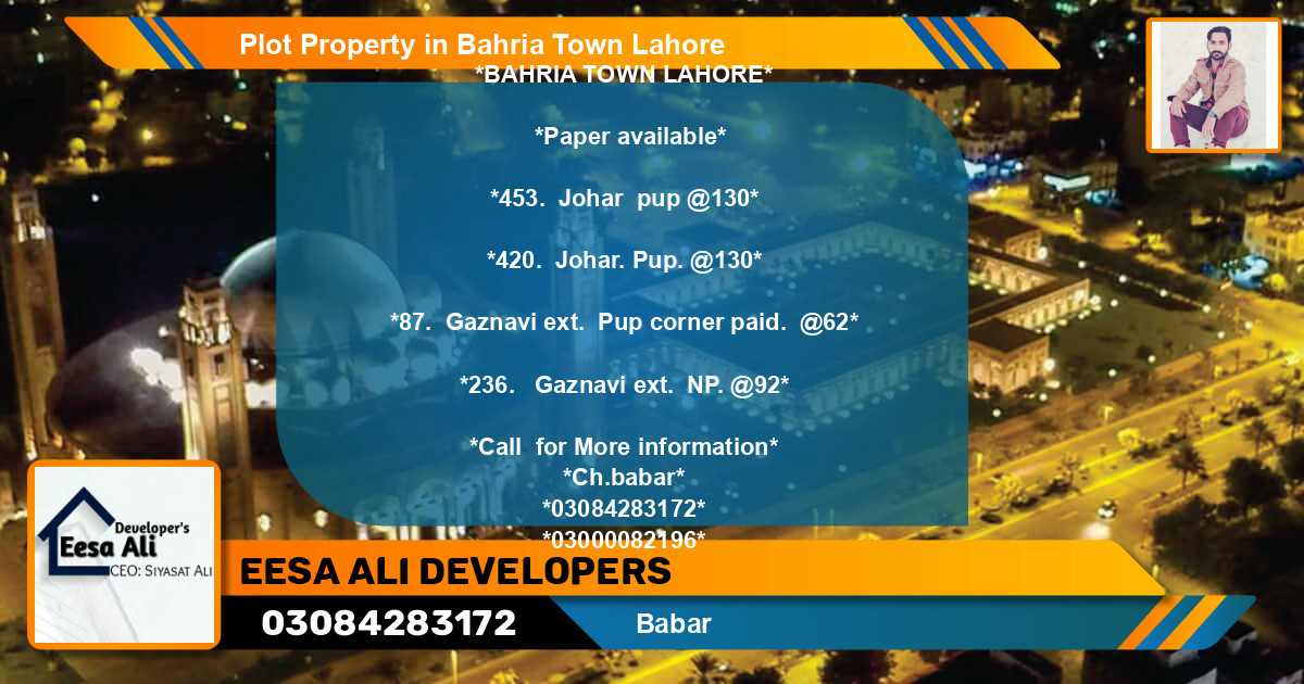 Residential Plot for Sale in Bahria Town, Lahore - (BP-82753)