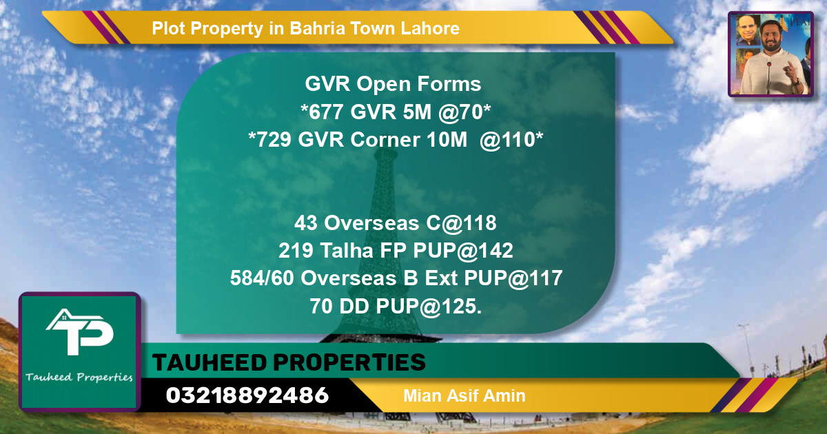 Residential Plot for Sale in Bahria Town, Lahore - (BP-82777)