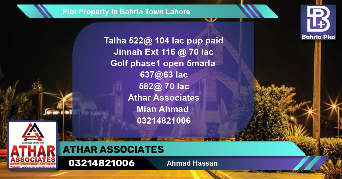 Residential Plot for Sale in Bahria Town, Lahore - (BP-82792)