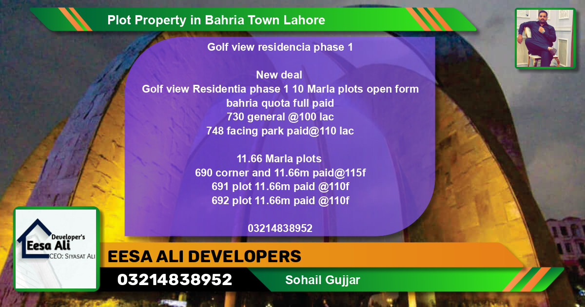 Residential Plot for Sale in Bahria Town, Lahore - (BP-82824)