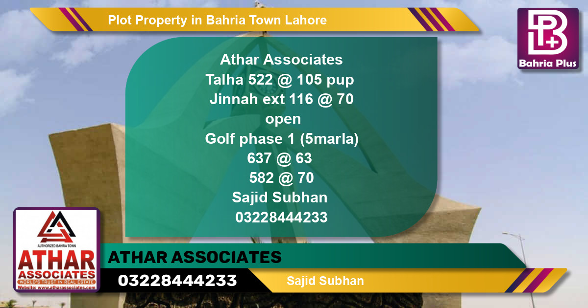 Residential Plot for Sale in Bahria Town, Lahore - (BP-82852)