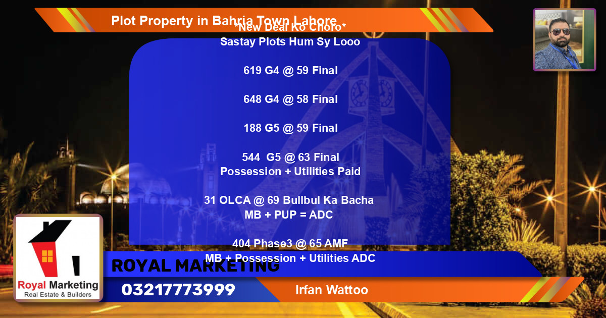 Residential Plot for Sale in Bahria Town, Lahore - (BP-82887)