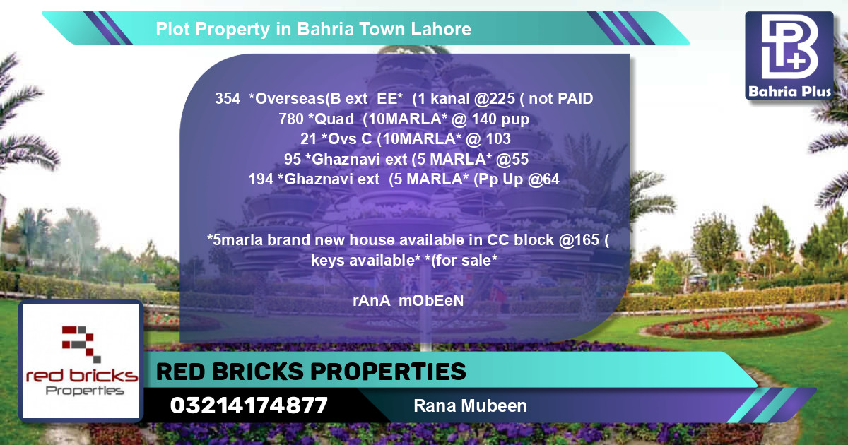 Residential Plot for Sale in Bahria Town, Lahore - (BP-82896)