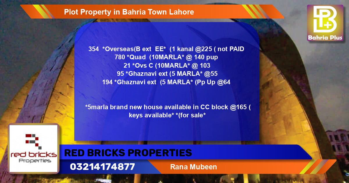 Residential Plot for Sale in Bahria Town, Lahore - (BP-82897)