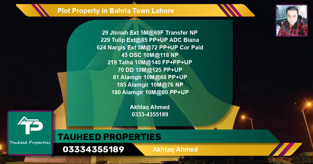 Residential Plot for Sale in Bahria Town, Lahore - (BP-82905)