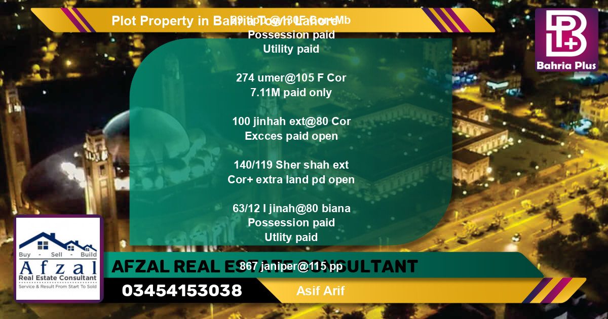 Residential Plot for Sale in Bahria Town, Lahore - (BP-82907)