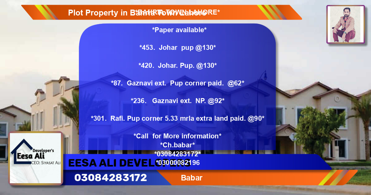 Residential Plot for Sale in Bahria Town, Lahore - (BP-83186)